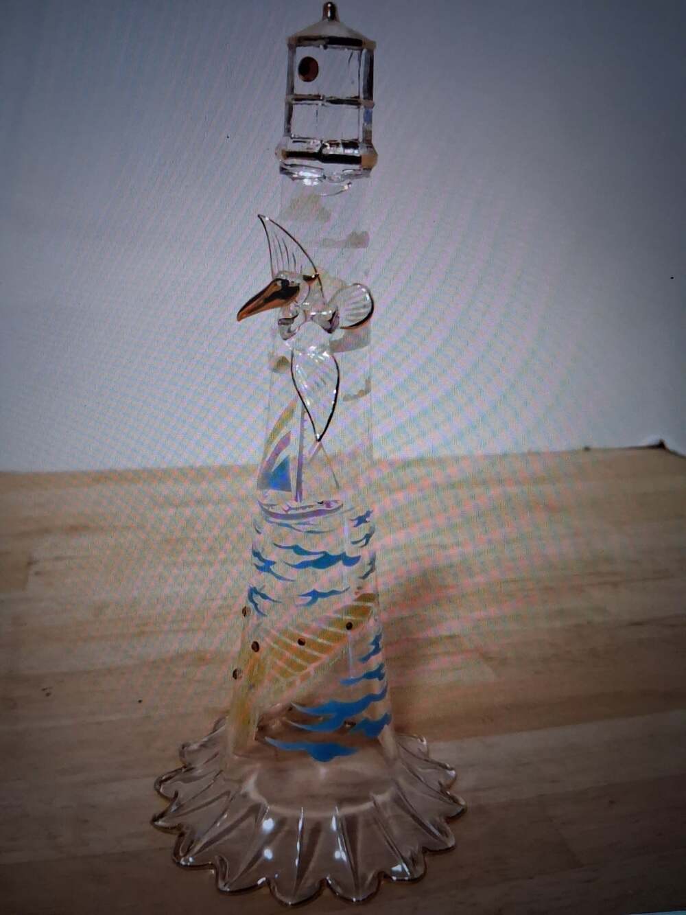 glass lighthouse with 3d Pelican Coastal home decor figurine